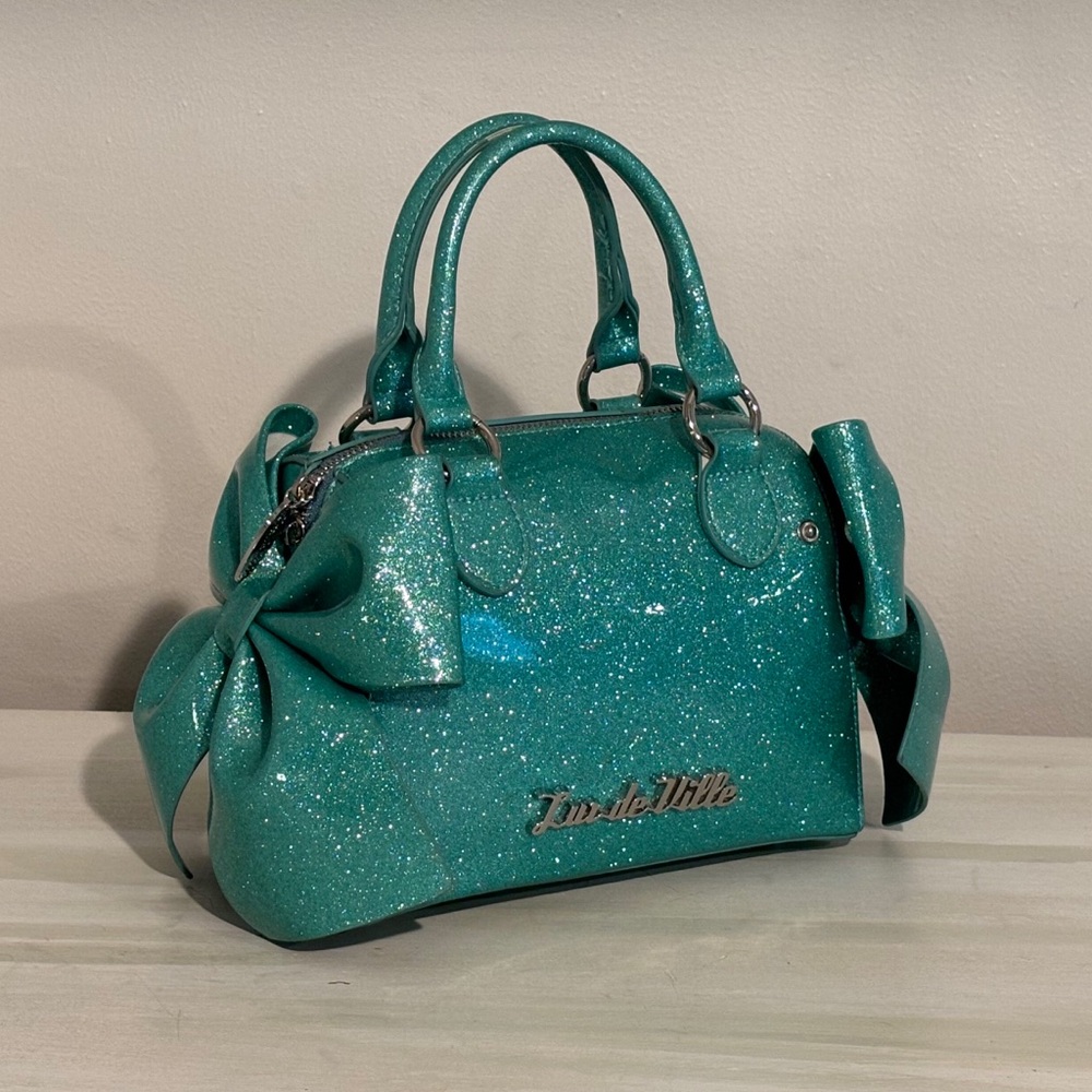 Lux De Ville Mermaid Blue Sparkle Mini Double Bow Tote